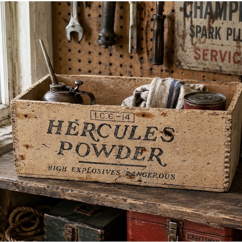 Antique Hercules Powder Wooden Crate Primitive‎ Industrial Garage Storage